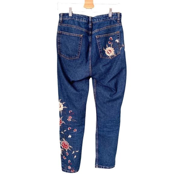 Topshop Dark Blue Embroidered Mom Jeans in Size W28 L32 - Picture 8 of 16